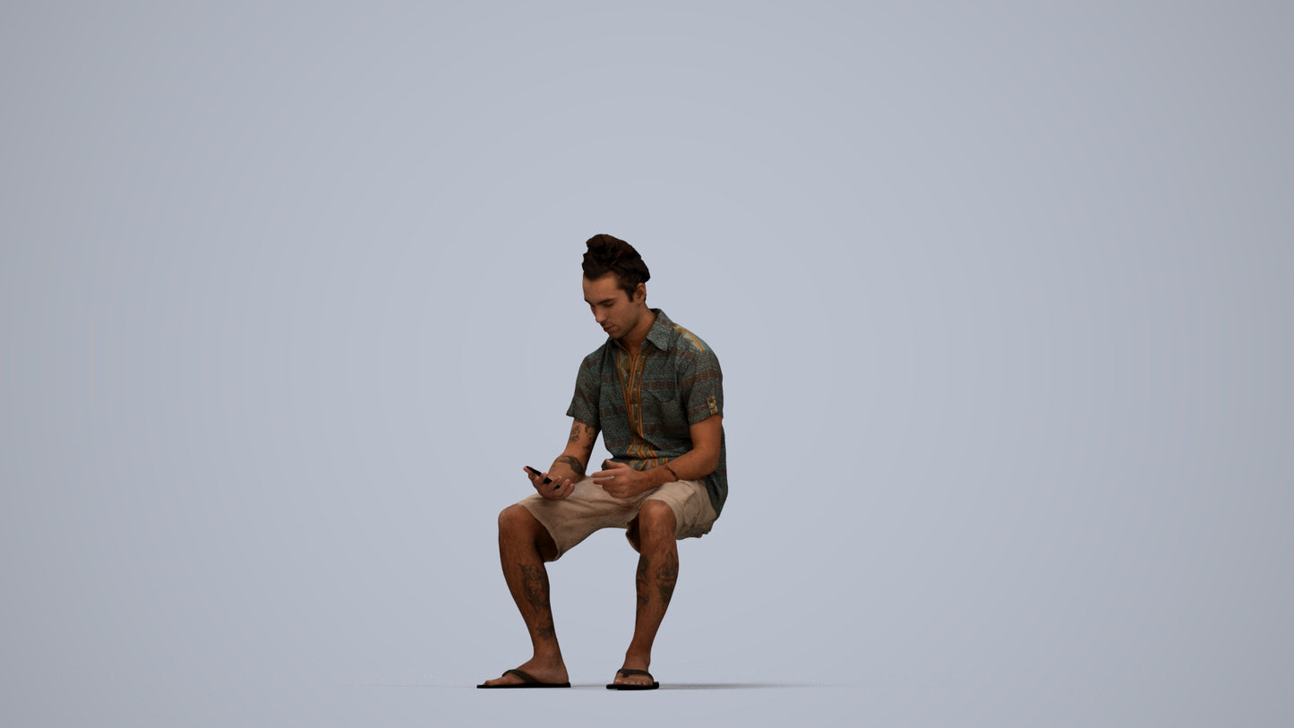 realistic 3D people man casual sitting, render-ready for V-Ray and Corona, FBX OBJ, top-down view render