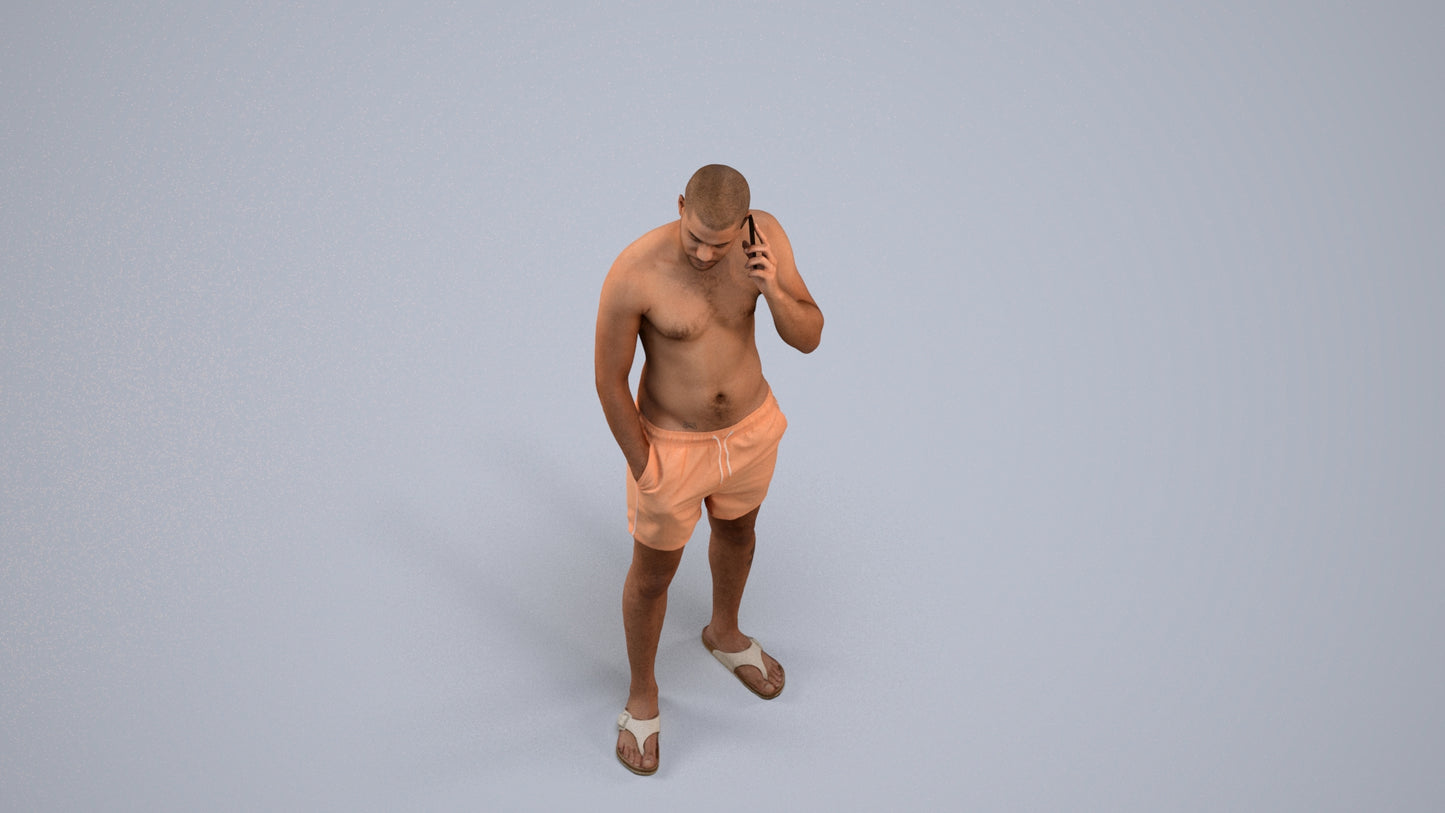 realistic 3D human man pool, archviz people FBX OBJ for Blender, back view render