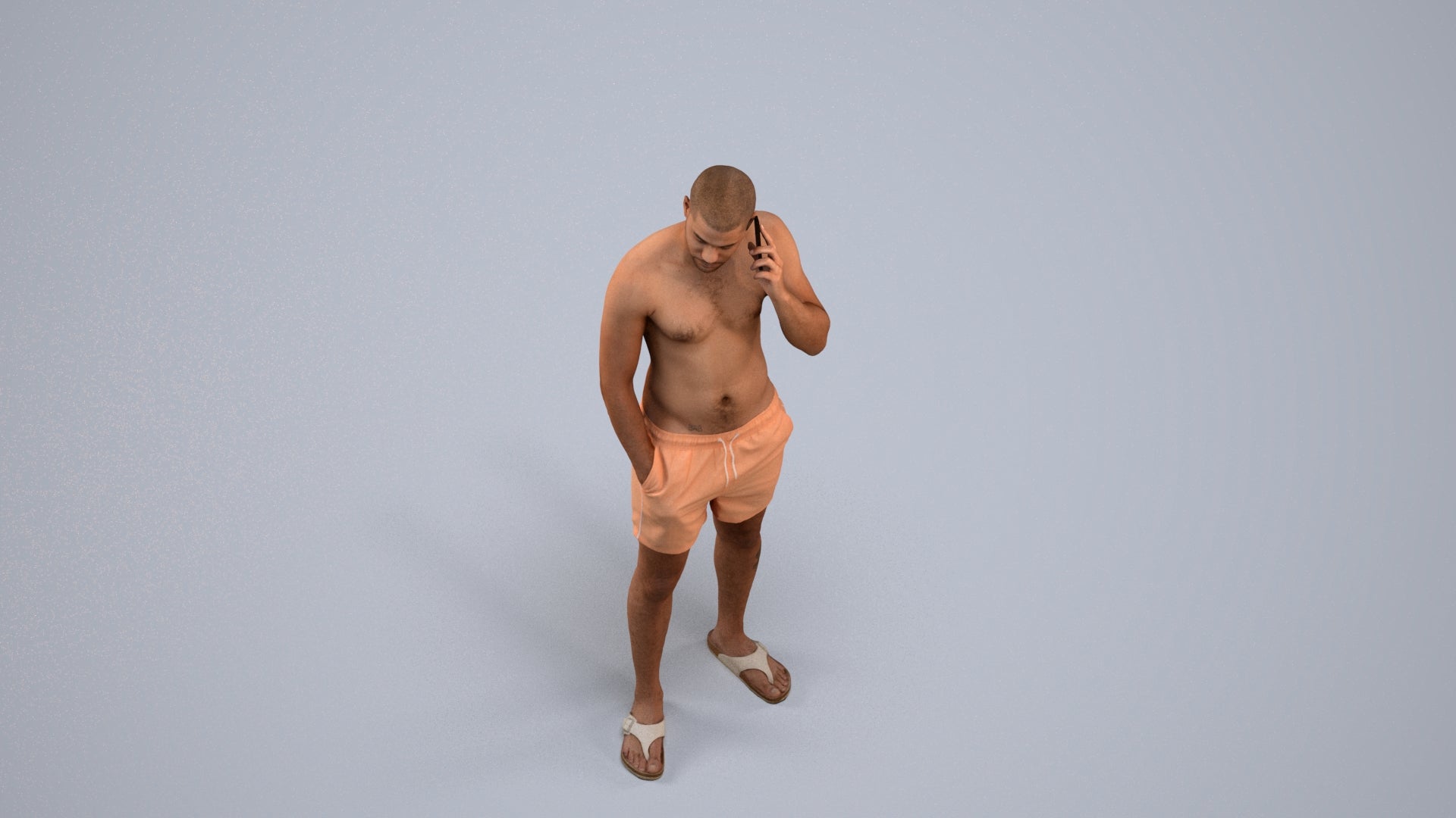 realistic 3D human man pool, archviz people FBX OBJ for Blender, back view render