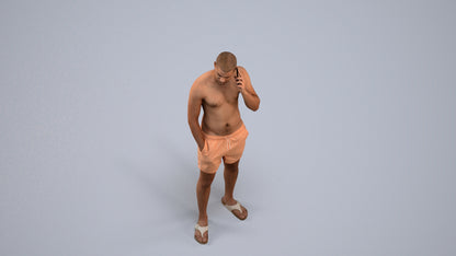 realistic 3D human man pool, archviz people FBX OBJ for Blender, back view render