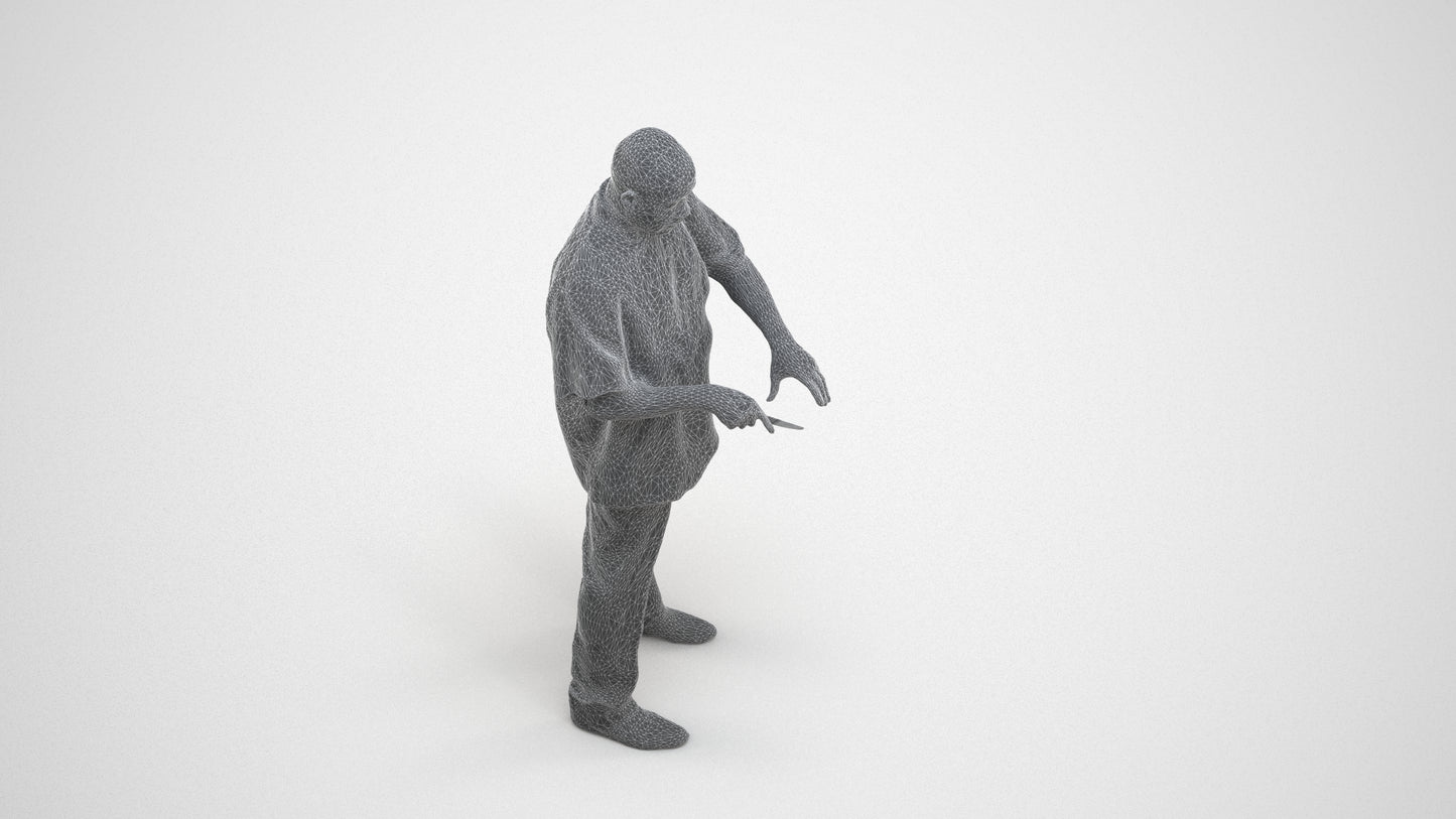 3D scanned man hospitality, photorealistic archviz people for Enscape and SketchUp, wireframe three-quarter view
