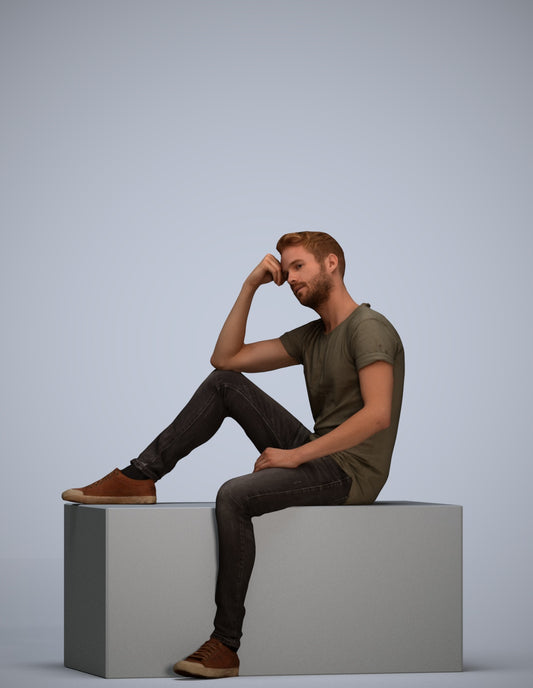 3D people model man casual sitting, scanned human for 3ds Max rendering