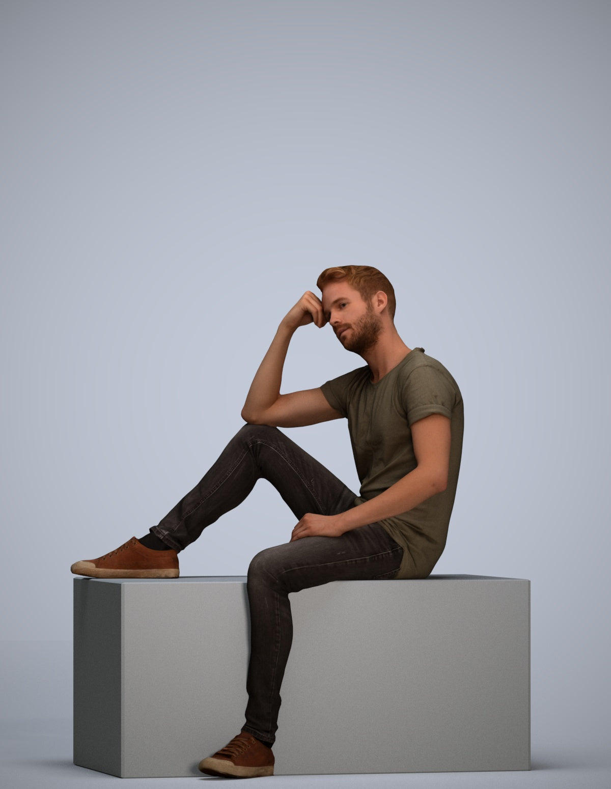 3D people model man casual sitting, scanned human for 3ds Max rendering