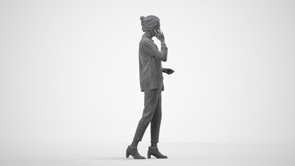 3D human model woman business, photogrammetry scanned person for archviz, wireframe side view