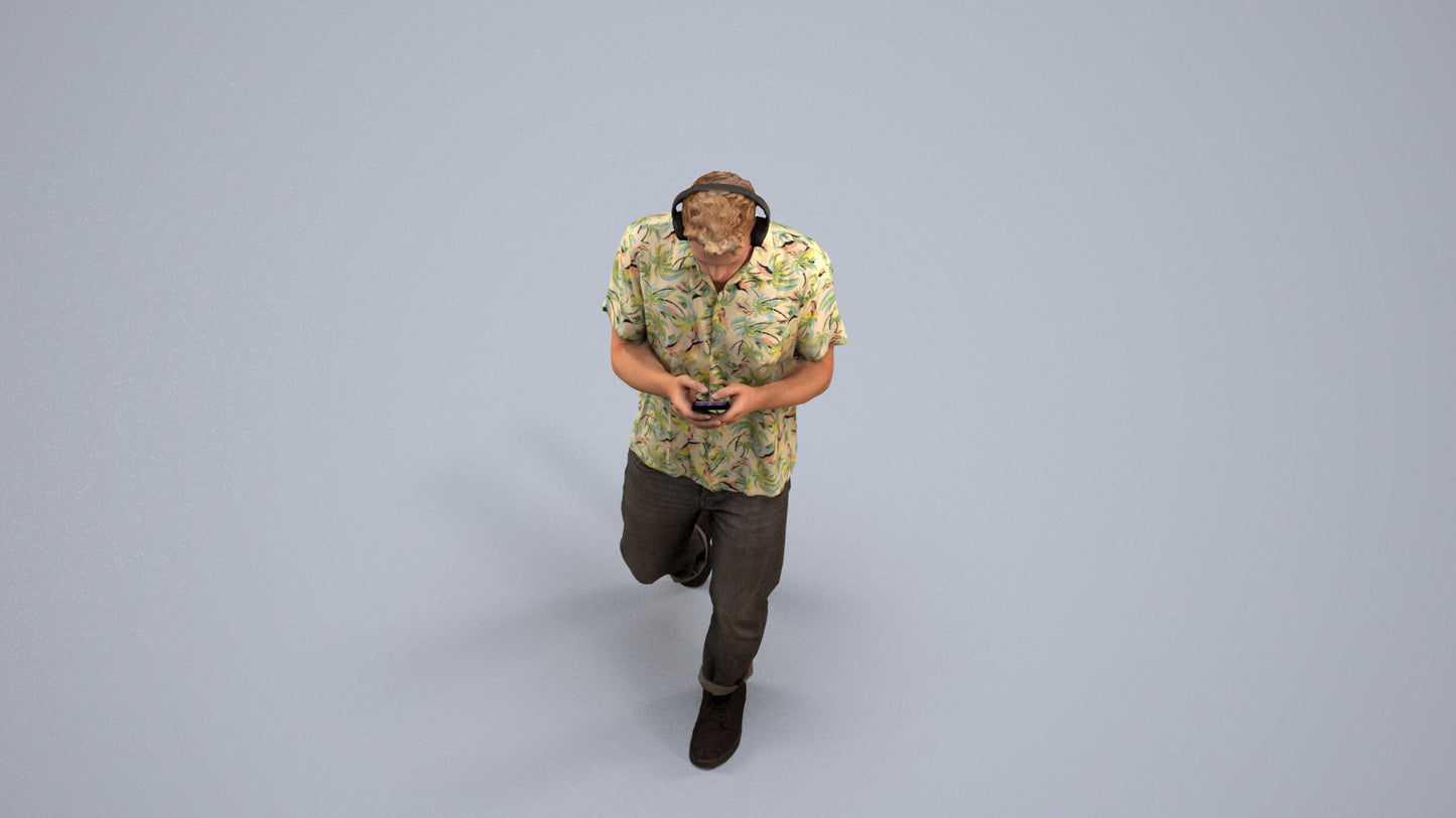 photogrammetry 3D man casual walking, realistic human model archviz FBX, back view render