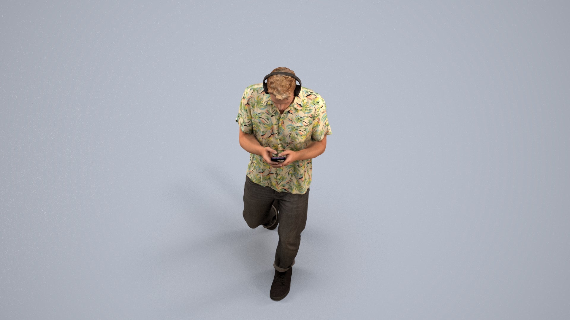 photogrammetry 3D man casual walking, realistic human model archviz FBX, back view render