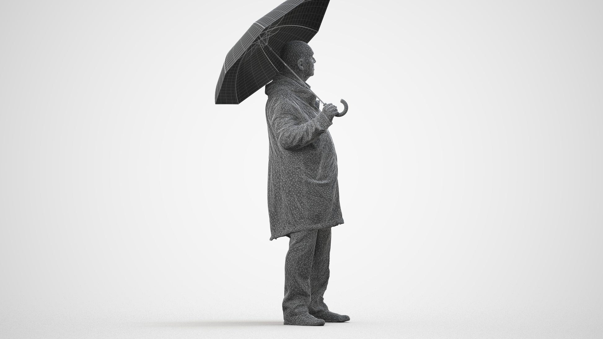 3D people model senior man business standing, scanned human for 3ds Max rendering, wireframe side view