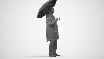 3D people model senior man business standing, scanned human for 3ds Max rendering, wireframe side view