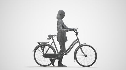 realistic 3D woman business cycling, scanned archviz people for Blender and 3ds Max, wireframe side view