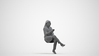 photogrammetry 3D woman business sitting, realistic human model archviz FBX, wireframe side view