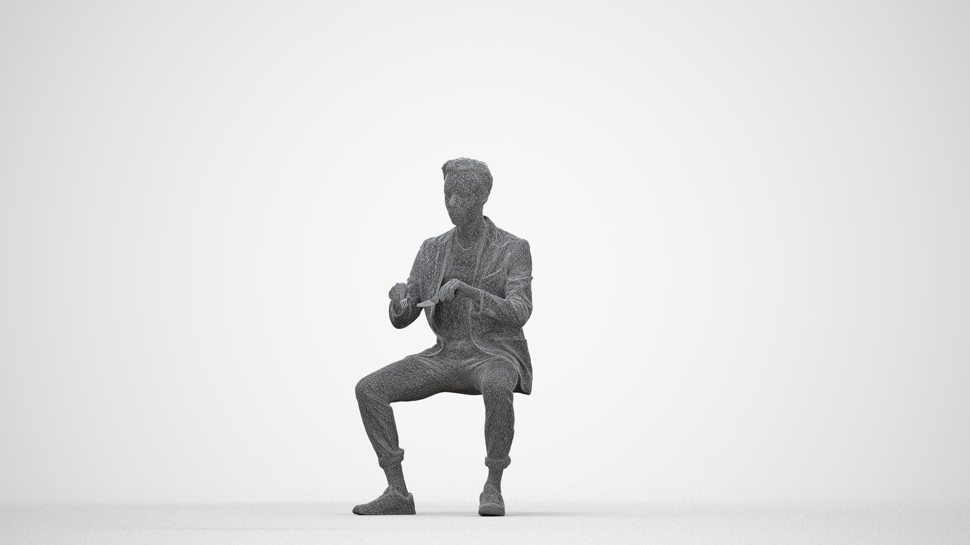 photogrammetry 3D man business, realistic human model archviz FBX, wireframe back view