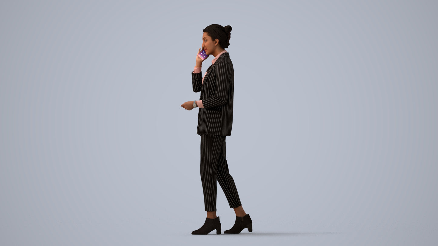 3D human model woman business, photogrammetry scanned person for archviz, three-quarter view render