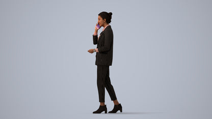 3D human model woman business, photogrammetry scanned person for archviz, three-quarter view render