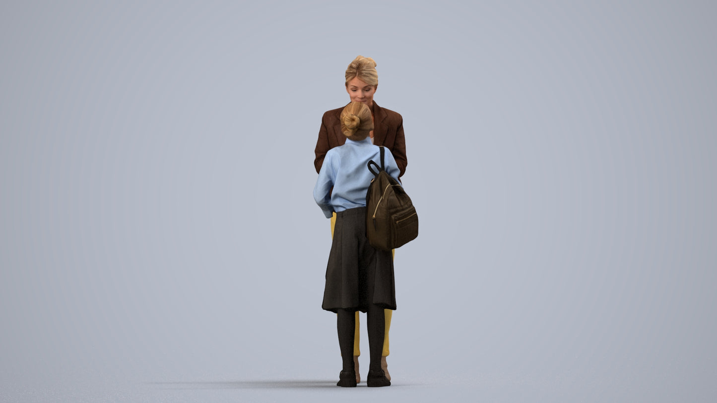 3D scanned girl kids casual, photorealistic archviz people for Enscape and SketchUp, side view render