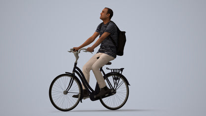 photogrammetry 3D man casual sitting, realistic human model archviz FBX, three-quarter view render
