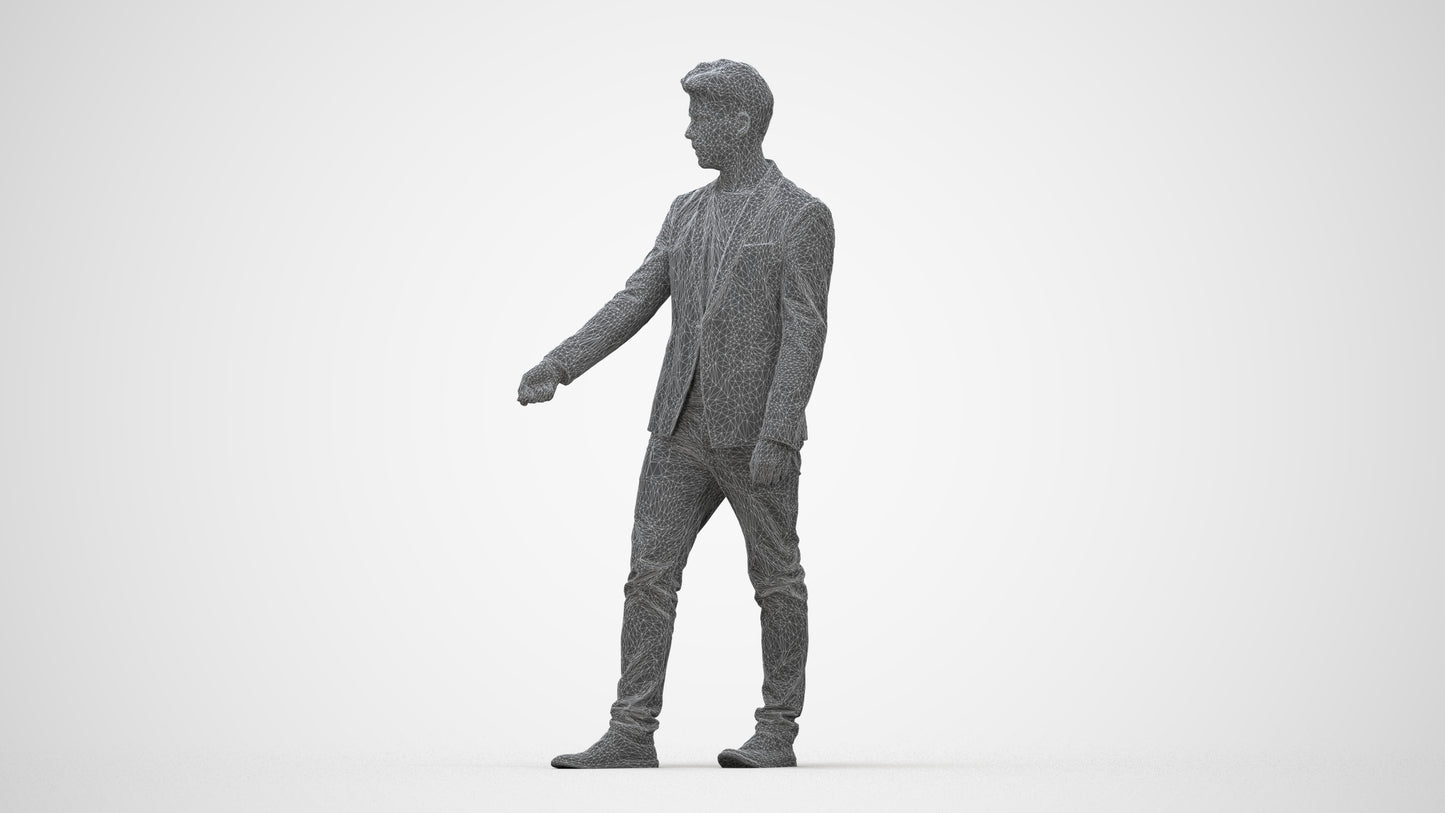 3D people model man casual door, scanned human for 3ds Max rendering, wireframe back view