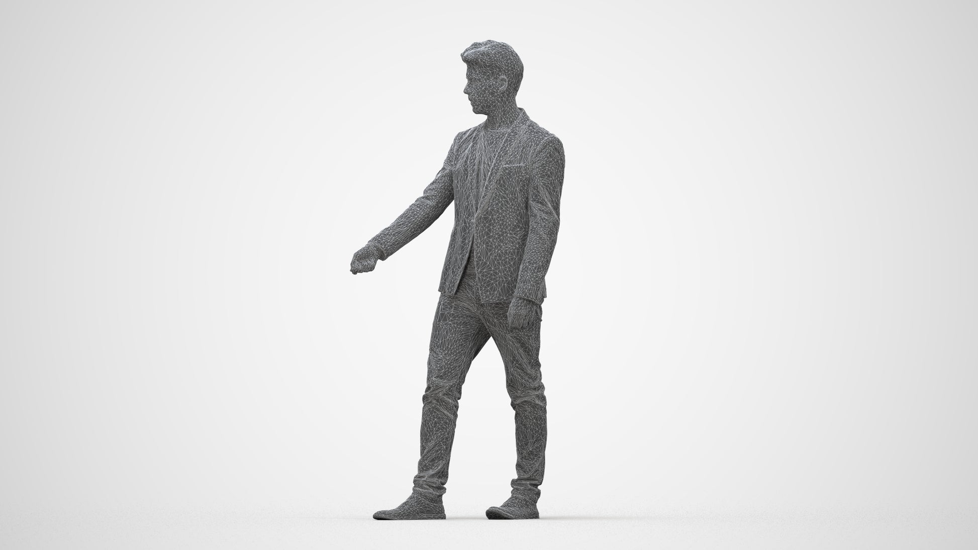 3D people model man casual door, scanned human for 3ds Max rendering, wireframe back view