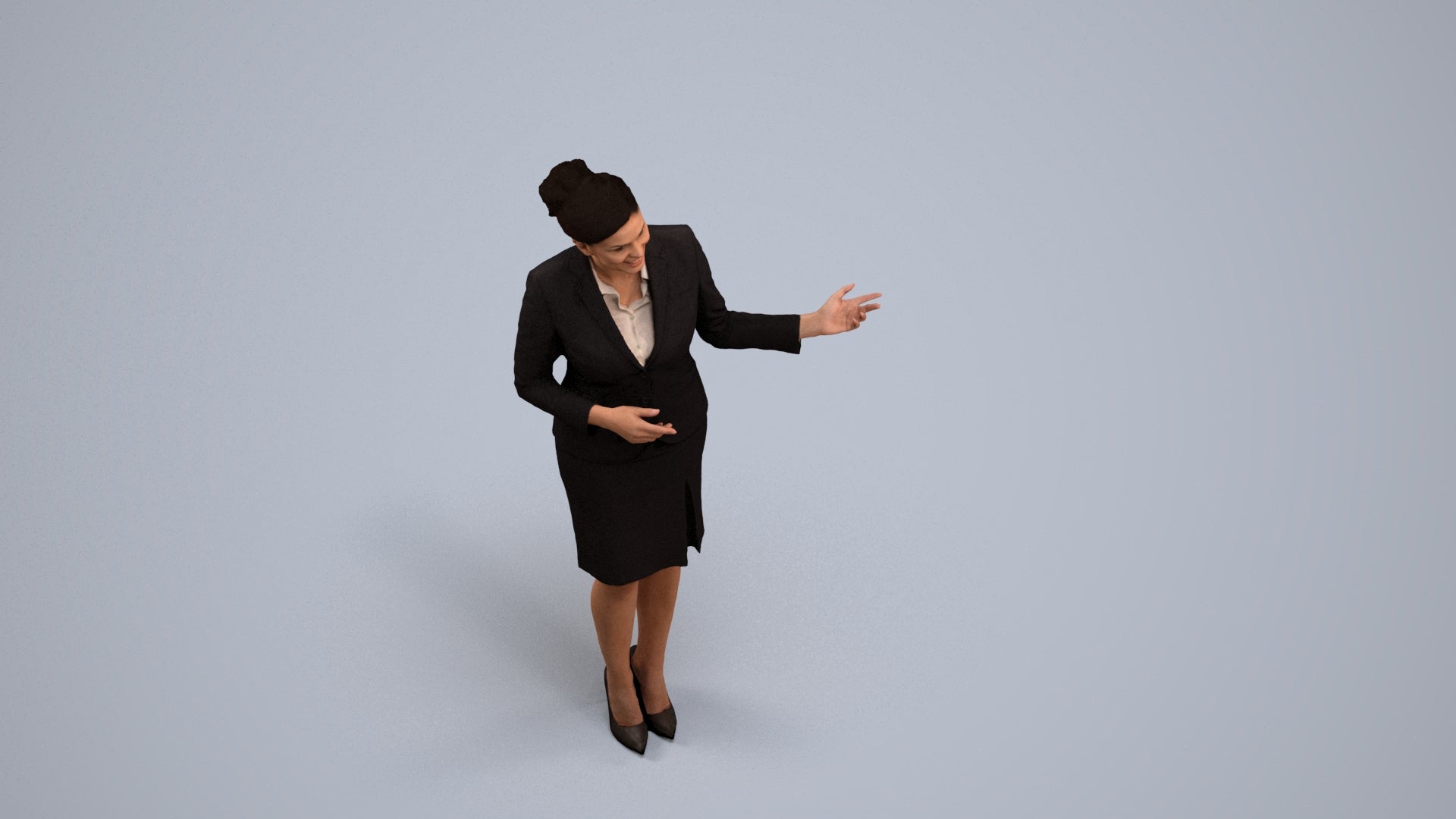 photogrammetry 3D woman hospitality, realistic human model archviz FBX, back view render