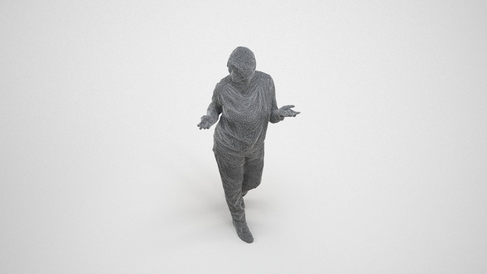 realistic 3D human woman casual walking, archviz people FBX OBJ for Blender, wireframe three-quarter view