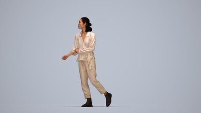3D people model woman casual walking, scanned human for 3ds Max rendering, top-down view render