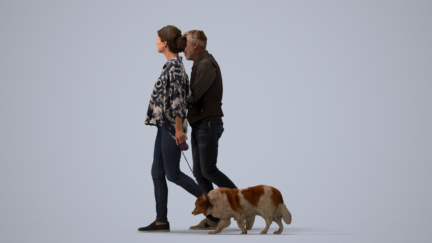 realistic 3D human woman casual couple, archviz people FBX OBJ for Blender, three-quarter view render