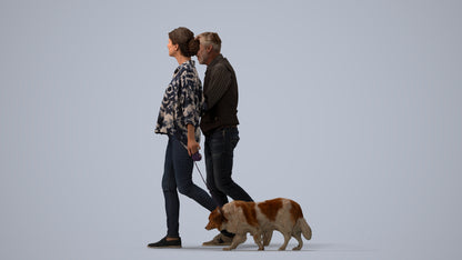 realistic 3D human woman casual couple, archviz people FBX OBJ for Blender, three-quarter view render
