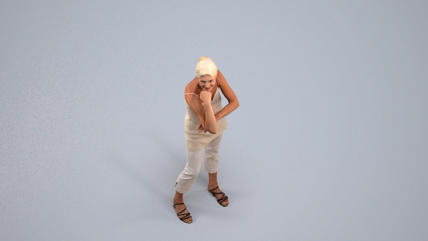photogrammetry 3D senior woman casual standing, realistic human model archviz FBX, back view render