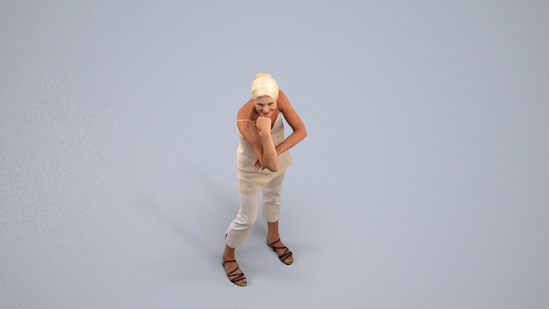 photogrammetry 3D senior woman casual standing, realistic human model archviz FBX, back view render
