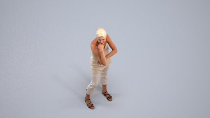 photogrammetry 3D senior woman casual standing, realistic human model archviz FBX, back view render