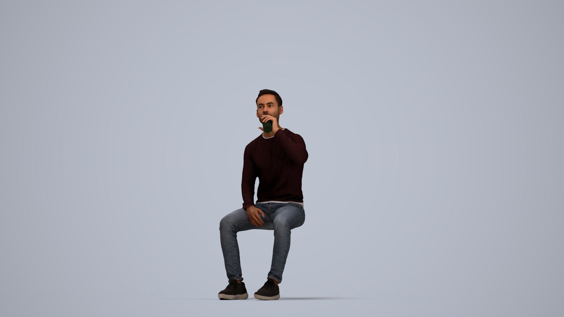 realistic 3D man casual sitting, scanned archviz people for Blender and 3ds Max, top-down view render