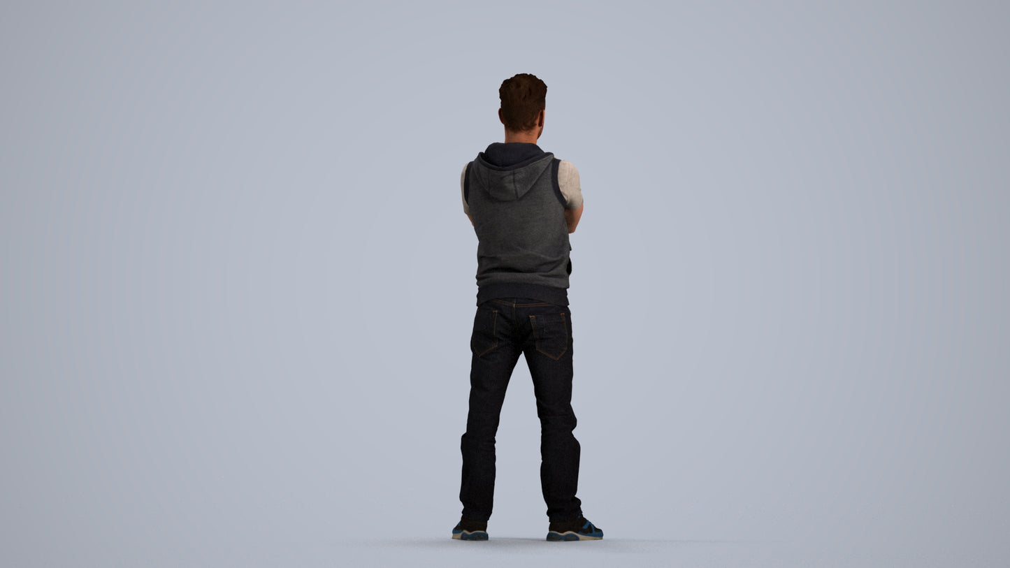 realistic 3D man casual standing, scanned archviz people for Blender and 3ds Max, front view render