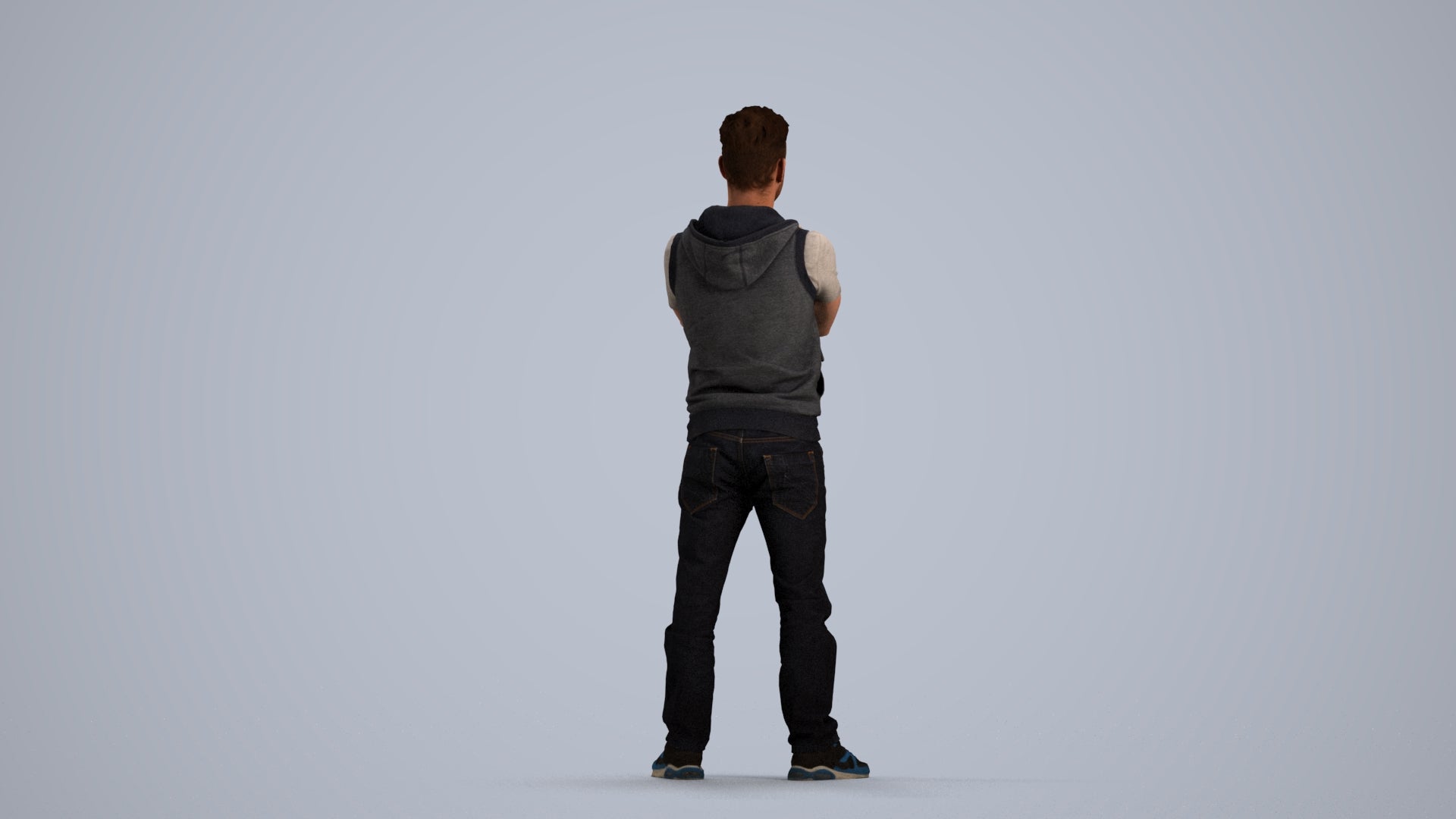 realistic 3D man casual standing, scanned archviz people for Blender and 3ds Max, front view render