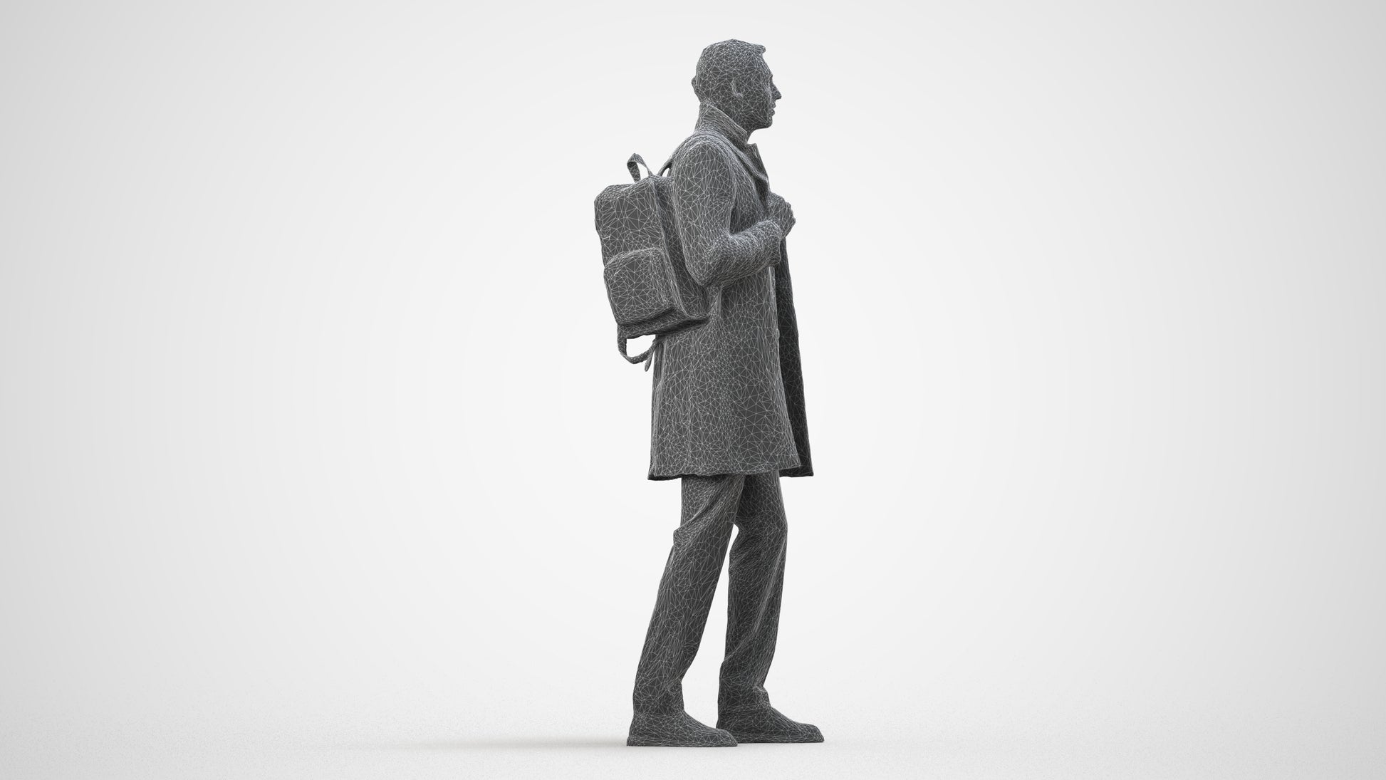 photogrammetry 3D man business, realistic human model archviz FBX, wireframe side view