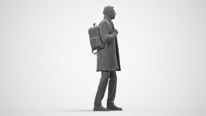photogrammetry 3D man business, realistic human model archviz FBX, wireframe side view