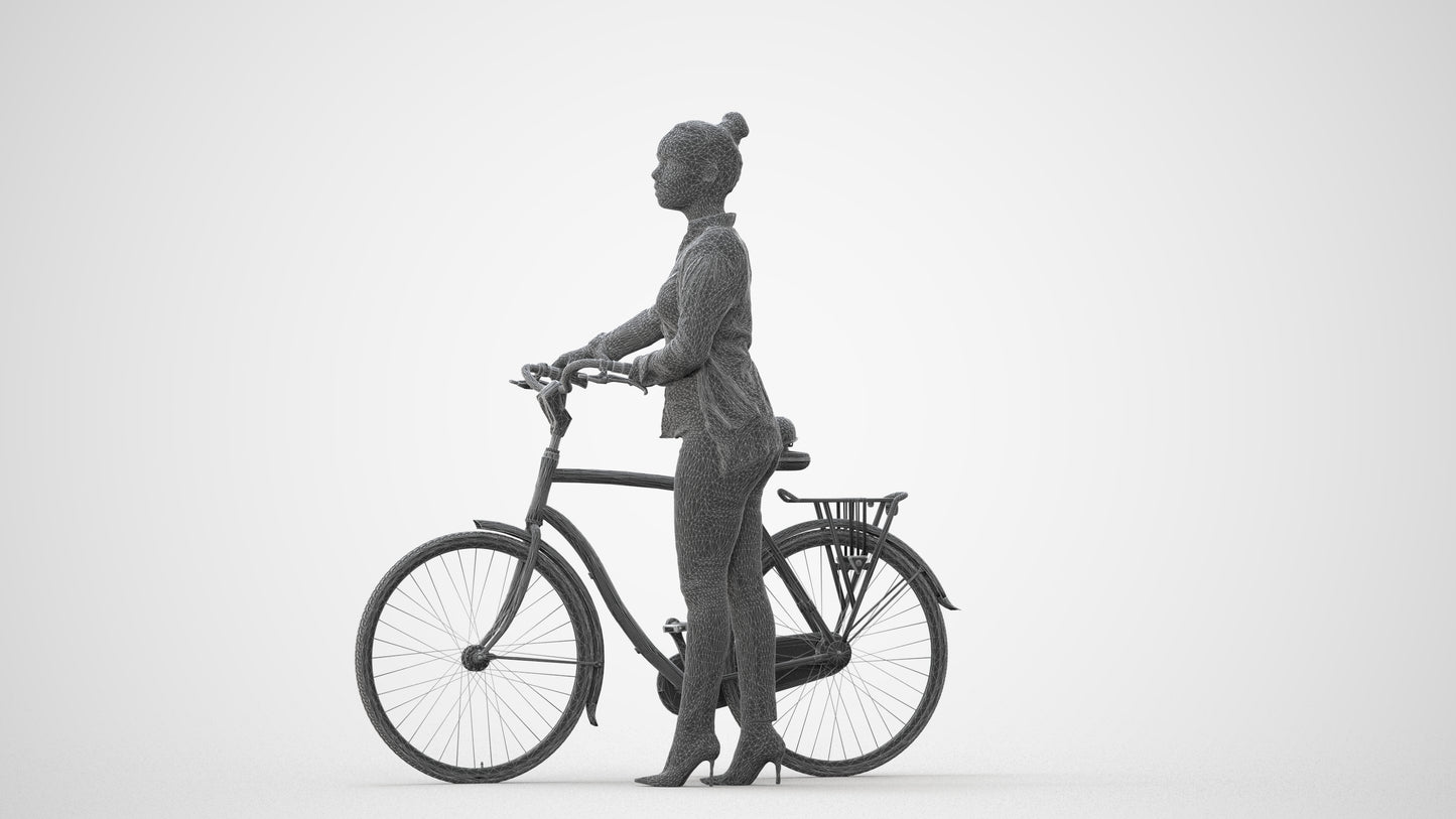 3D people model woman business cycling, scanned human for 3ds Max rendering, square thumbnail