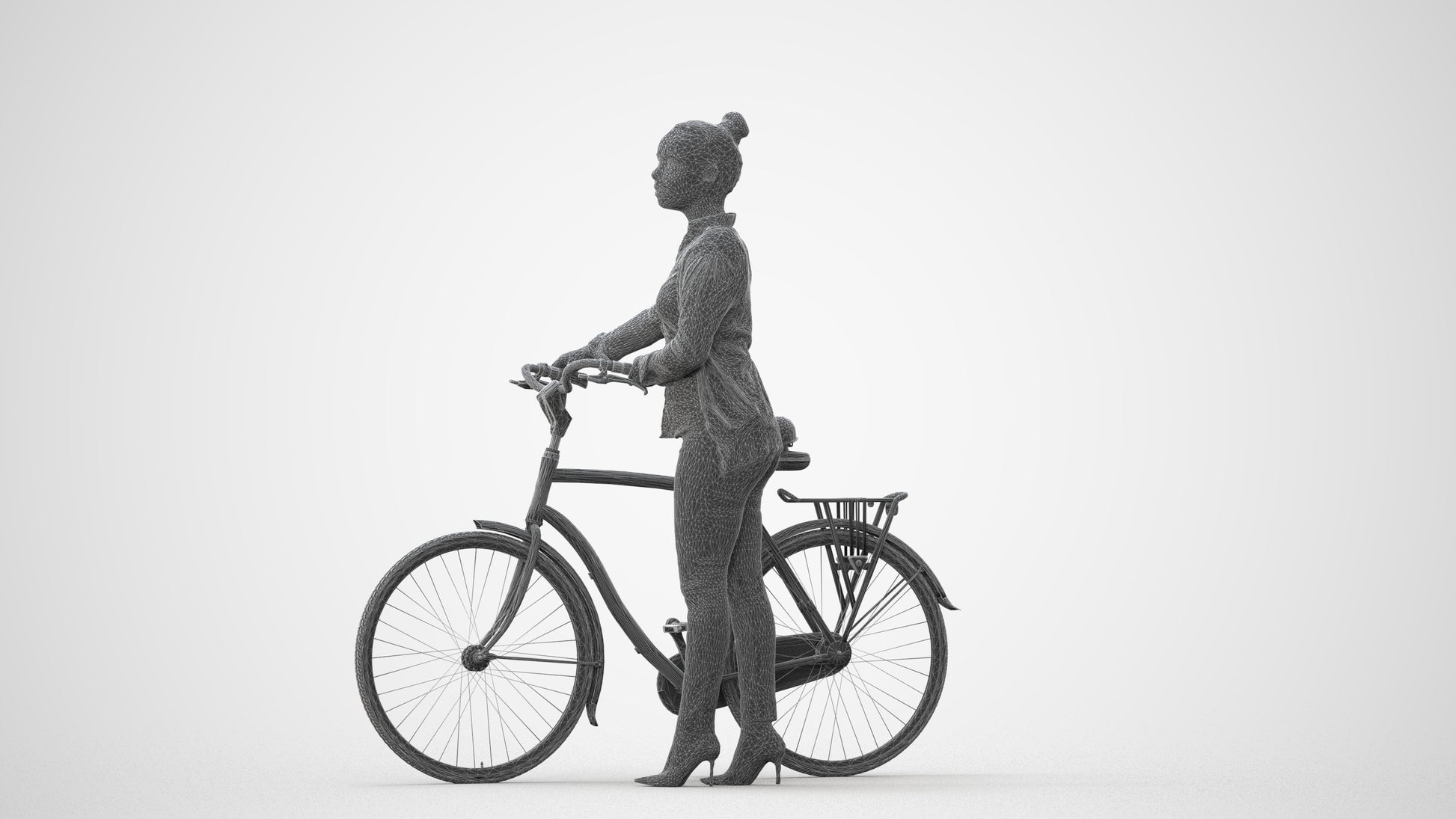 3D people model woman business cycling, scanned human for 3ds Max rendering, square thumbnail