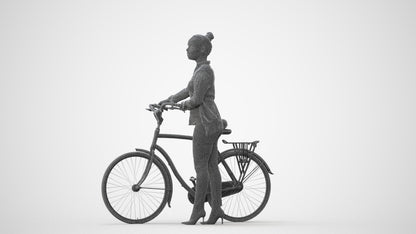 3D people model woman business cycling, scanned human for 3ds Max rendering, square thumbnail