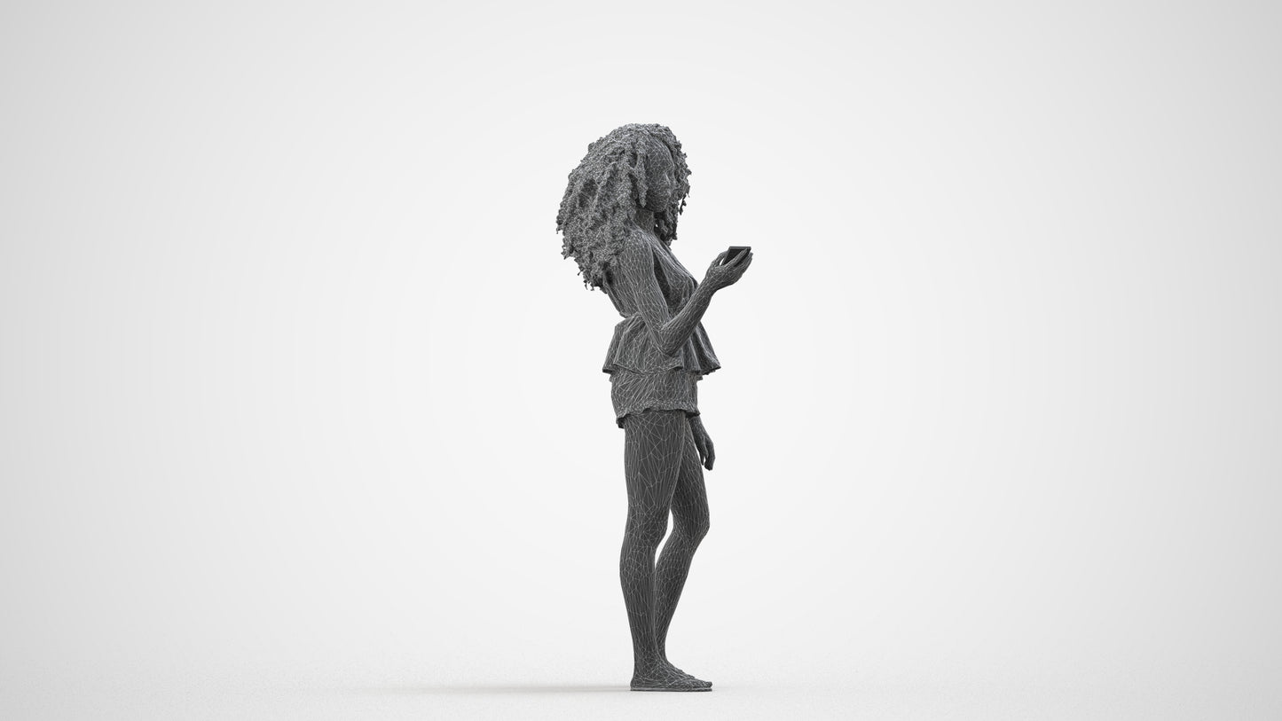 scanned 3D woman casual standing, photogrammetry people for Enscape and V-Ray, wireframe side view
