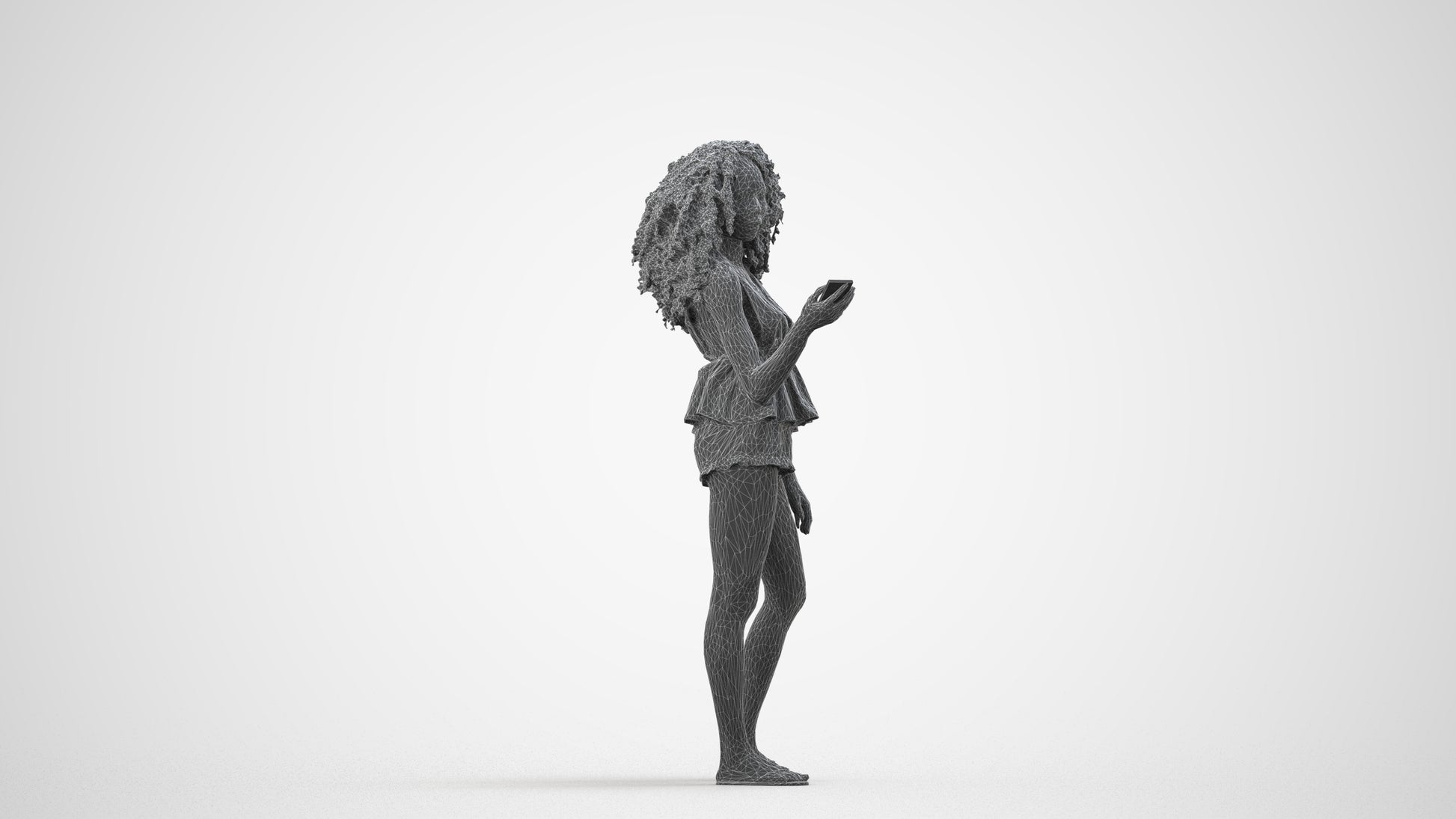 scanned 3D woman casual standing, photogrammetry people for Enscape and V-Ray, wireframe side view