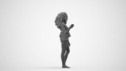 scanned 3D woman casual standing, photogrammetry people for Enscape and V-Ray, wireframe side view