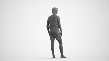 3D human model man casual standing, photogrammetry scanned person for archviz, wireframe front view