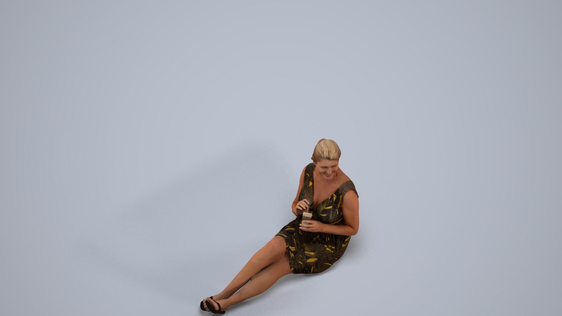 scanned 3D woman casual sitting, photogrammetry people for Enscape and V-Ray, back view render
