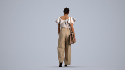 3D scanned woman walking business, photorealistic archviz people for Enscape and SketchUp, front view render