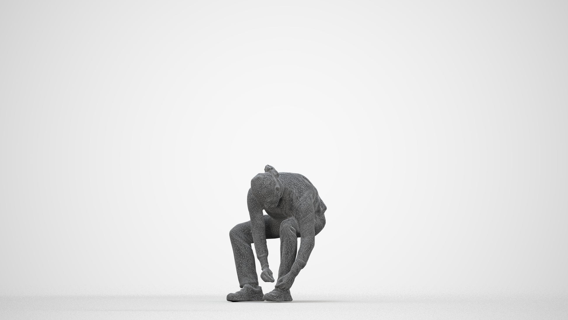 3D scanned man sitting casual, photorealistic archviz people for Enscape and SketchUp, wireframe back view