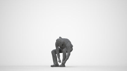3D scanned man sitting casual, photorealistic archviz people for Enscape and SketchUp, wireframe back view