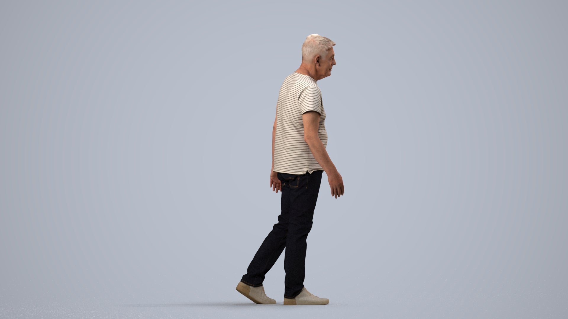 realistic 3D people senior man casual walking, render-ready for V-Ray and Corona, FBX OBJ, side view render
