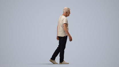 realistic 3D people senior man casual walking, render-ready for V-Ray and Corona, FBX OBJ, side view render