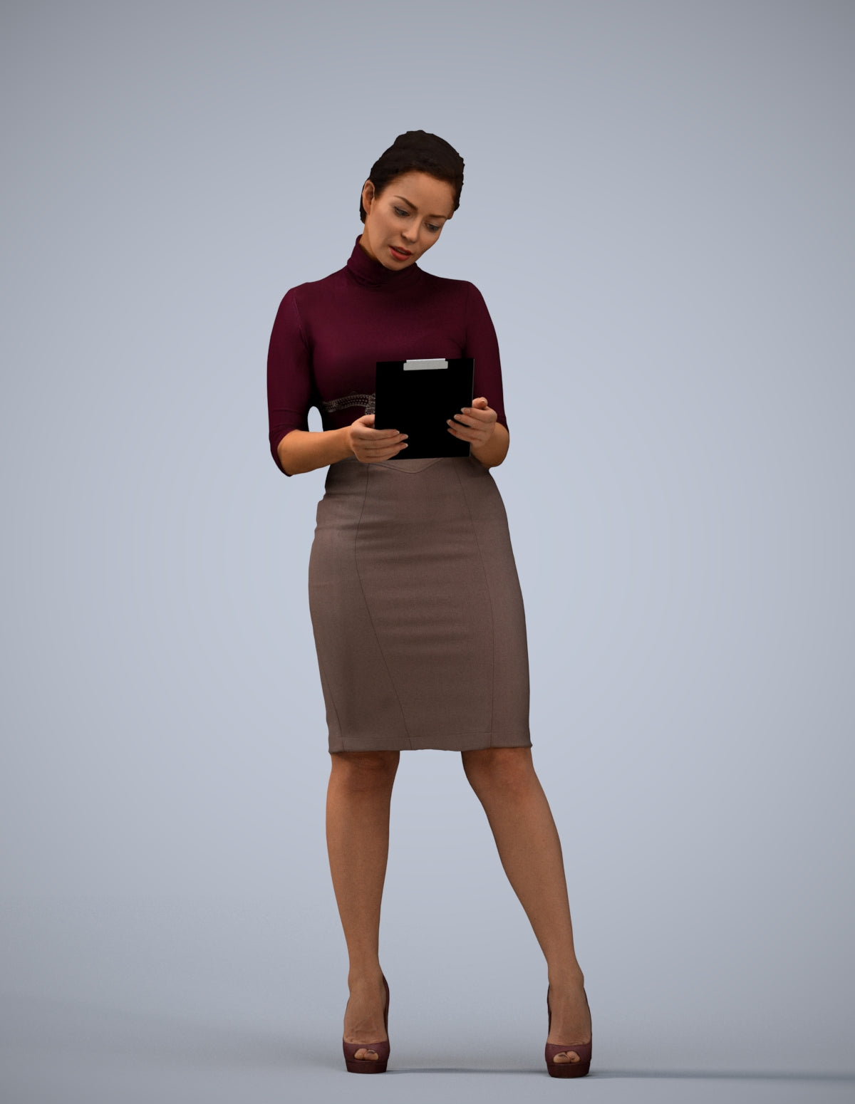 3D scanned woman standing business, photorealistic archviz people for Enscape and SketchUp