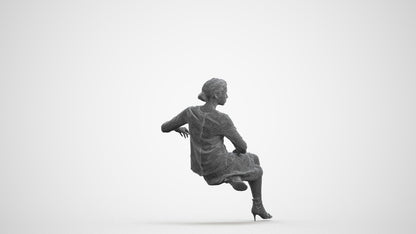 3D scanned woman sitting casual, photorealistic archviz people for Enscape and SketchUp, wireframe front view