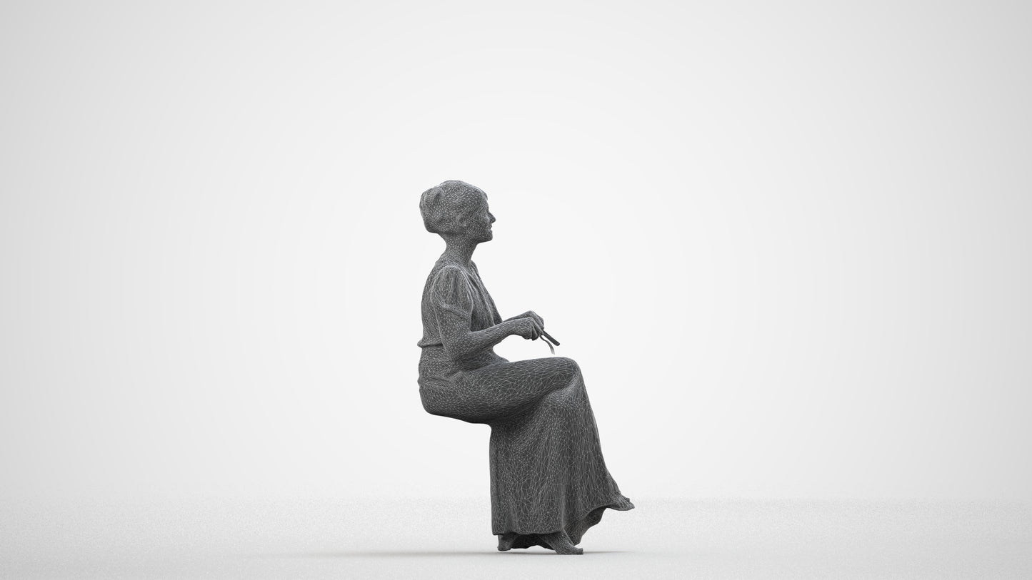 realistic 3D people woman casual sitting, render-ready for V-Ray and Corona, FBX OBJ, wireframe side view
